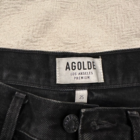 AGOLDE RIPPED BLACK HIGH WASTED JEAN SHORTS - Picture 2 of 3